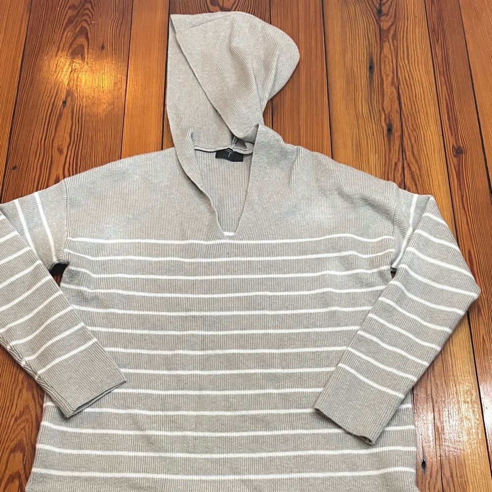Tahari Gray and White Striped Hoodie/ sweater size medium